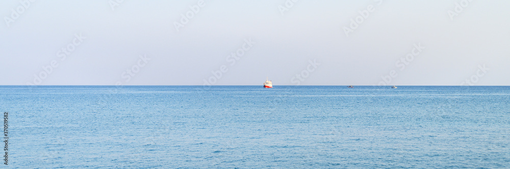 tourist ship transports people to the sea. banner
