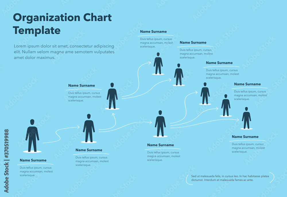 Company organization chart template with place for your content - blue version. Easy to use for your website or presentation. - obrazy, fototapety, plakaty 