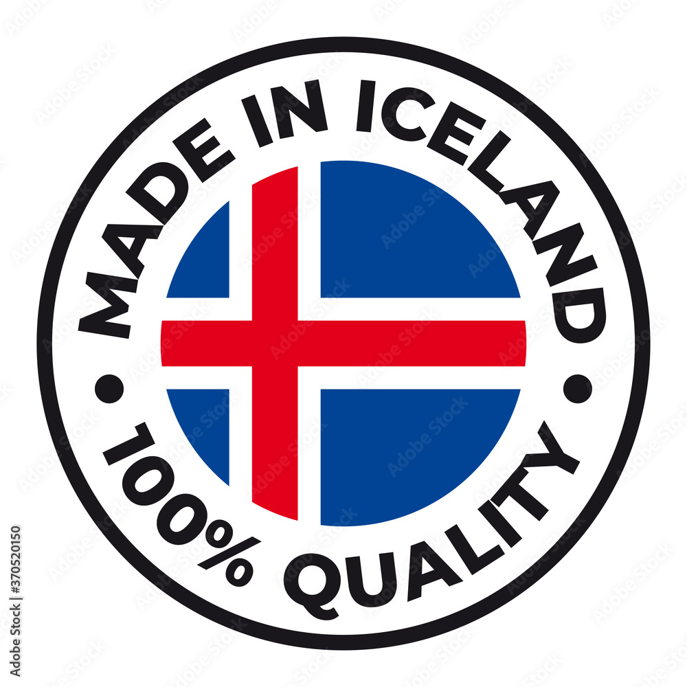 Vector circle symbol. Text Made in Iceland with flag. Isolated on white background. Vector circle symbol. Text Made in Iceland with flag. Isolated on white background.