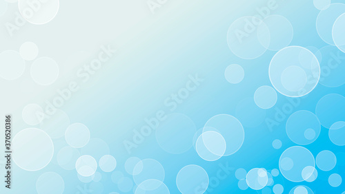 White bokeh, bubbles, blue background with copy space, wide, illustration.
