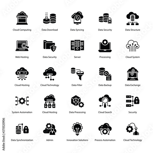 Cloud Computing Glyph Icons Set