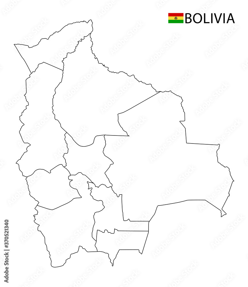 Bolivia map, black and white detailed outline regions of the country. Vector illustration