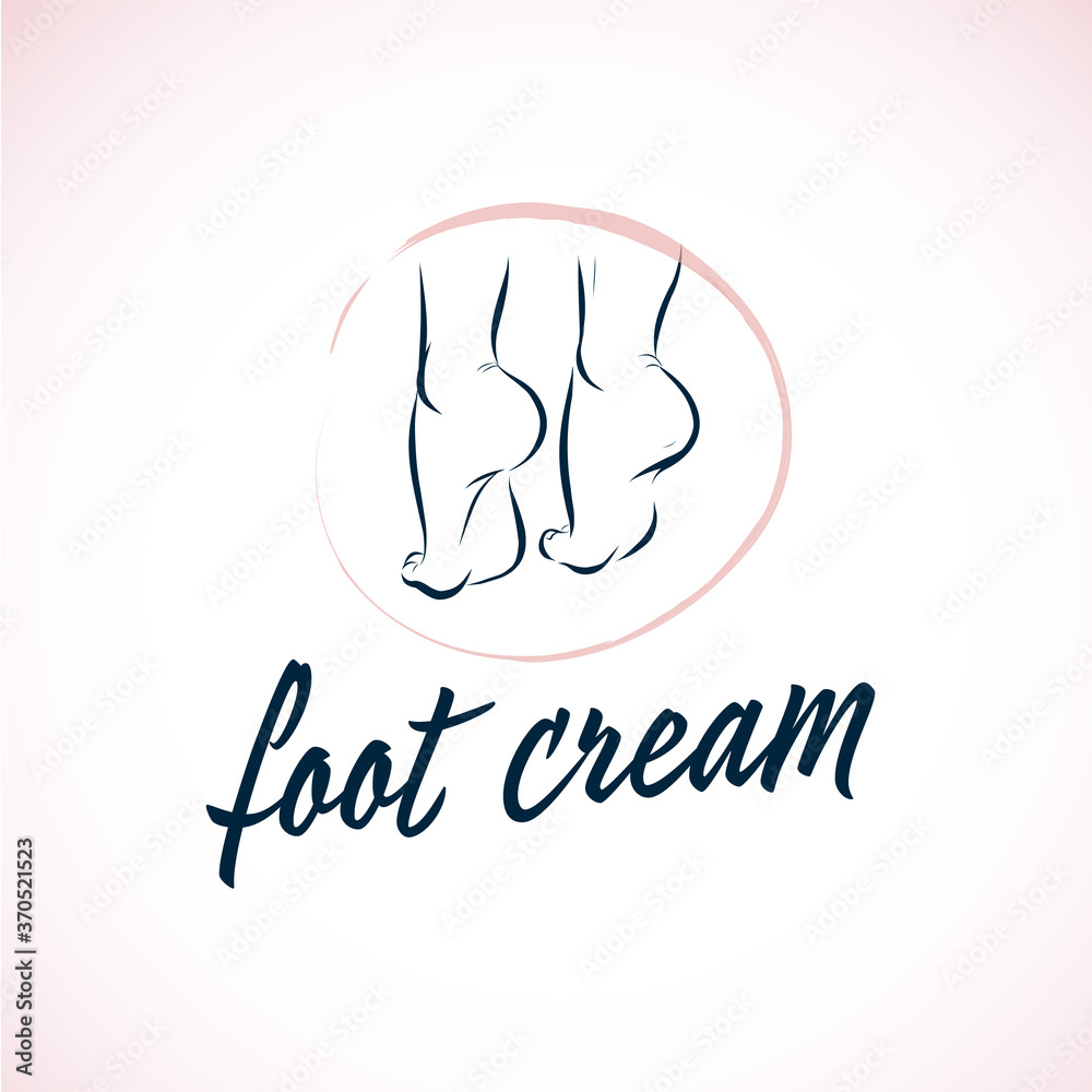 Foot cream cosmetics logo design with pair of bare woman feet arranged together isolated on white background. Foot icon. Vector hand drawn sketch illustration. Foot cream cosmetics logo design with pair of bare woman feet arranged together isolated on white background. Foot icon. Vector hand drawn sketch illustration.