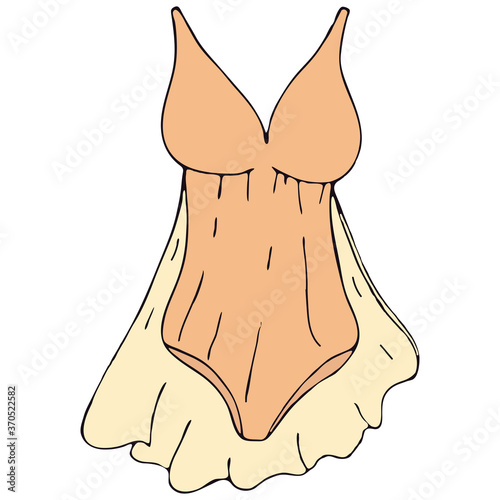 set of female sexy underwear - negligee, peignoir, beige, nude vector elements in doodle style with black outline