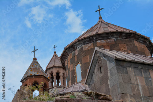 Harichavank monastery complex in Armenia, Artik city. Church in nature. Beautiful architecture of churches. Armenian monasteries and churches. Apostolic churches. photo