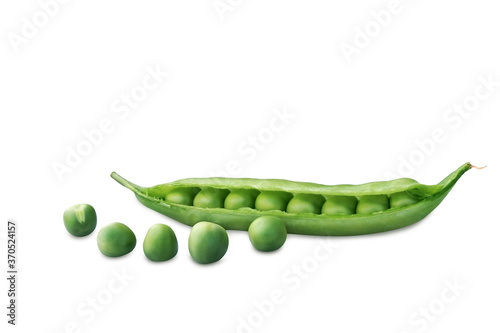 Sweet green pea pod isolated on white background