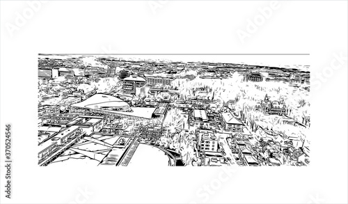 Building view with landmark of Alphen aan den Rijn is a city and municipality in the western Netherlands. Hand drawn sketch illustration in vector.
