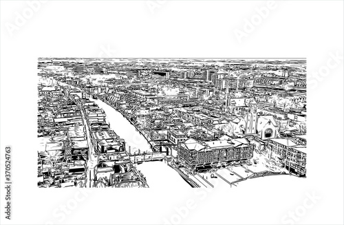 Building view with landmark of Alphen aan den Rijn is a city and municipality in the western Netherlands. Hand drawn sketch illustration in vector.