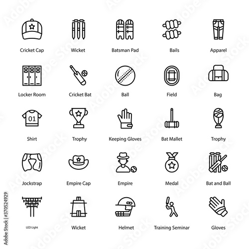 Cricket Line Vector Icons Set