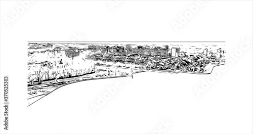 Building view with landmark of Alphen aan den Rijn is a city and municipality in the western Netherlands. Hand drawn sketch illustration in vector.