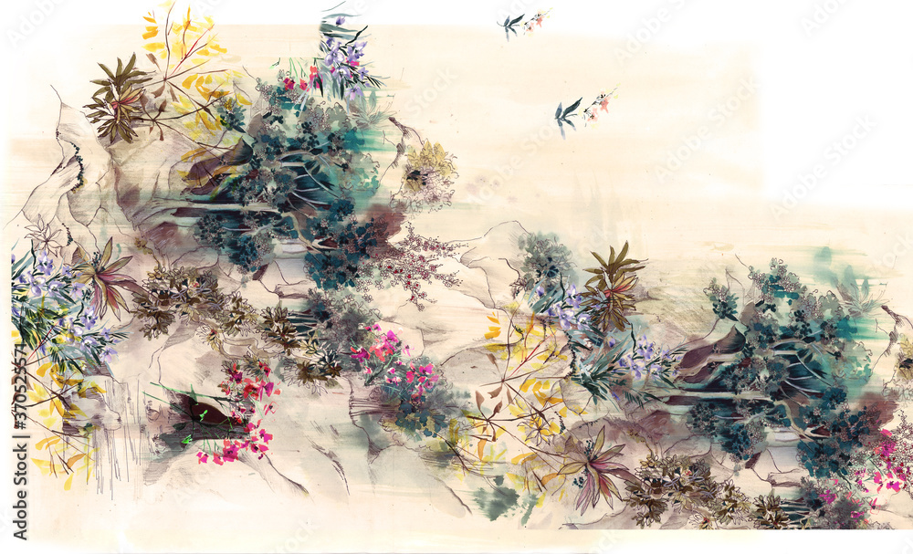 Seamless floral pattern with flowers, watercolor Stock Illustration ...