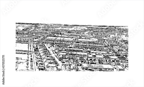 Building view with landmark of Alphen aan den Rijn is a city and municipality in the western Netherlands. Hand drawn sketch illustration in vector.