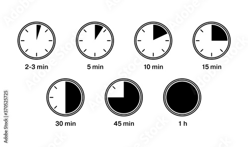 Beautiful modern timer icons isolated on white background. Time pictogram collection for cooking or workout. - Vector