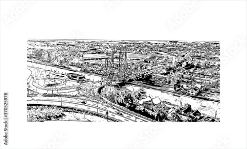 Building view with landmark of Alphen aan den Rijn is a city and municipality in the western Netherlands. Hand drawn sketch illustration in vector.