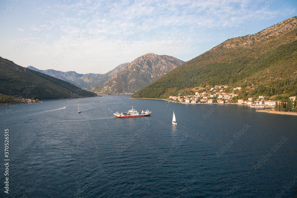 Obraz premium View of the picturesque mountains and towns around the bay of Kotor, Montenegro