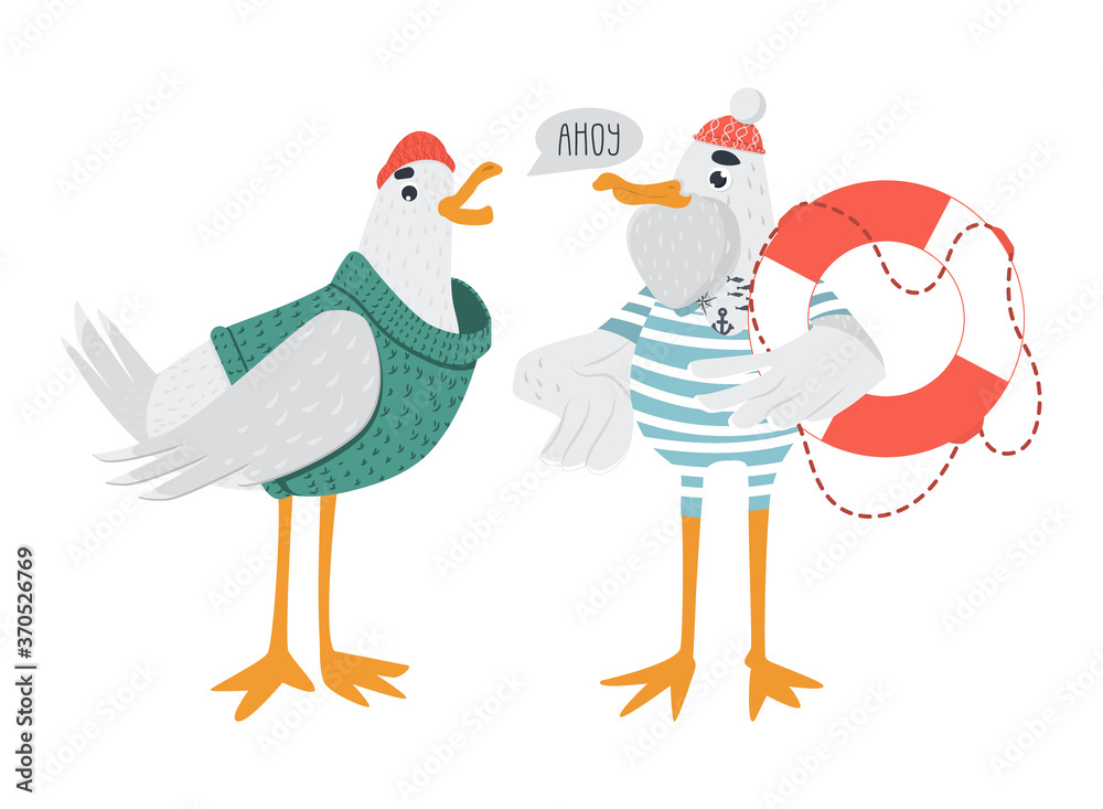 Vector sailor seagulls characters Vector sailor seagulls characters