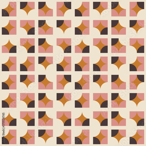 Geometric seamless pattern. Vector background with simple shapes like semi cirles and squares in neutral muted pastel colors.