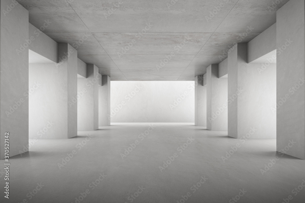 3D render of empty concrete room with shadow on the wall.
