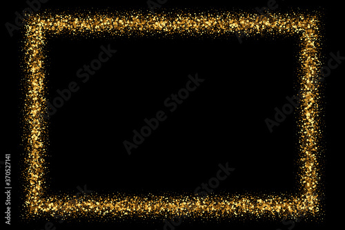 Gold frame glitter texture isolated on black. Golden color of winners. Gilded abstract particles. Explosion of confetti shine. Celebratory background. Vector illustration