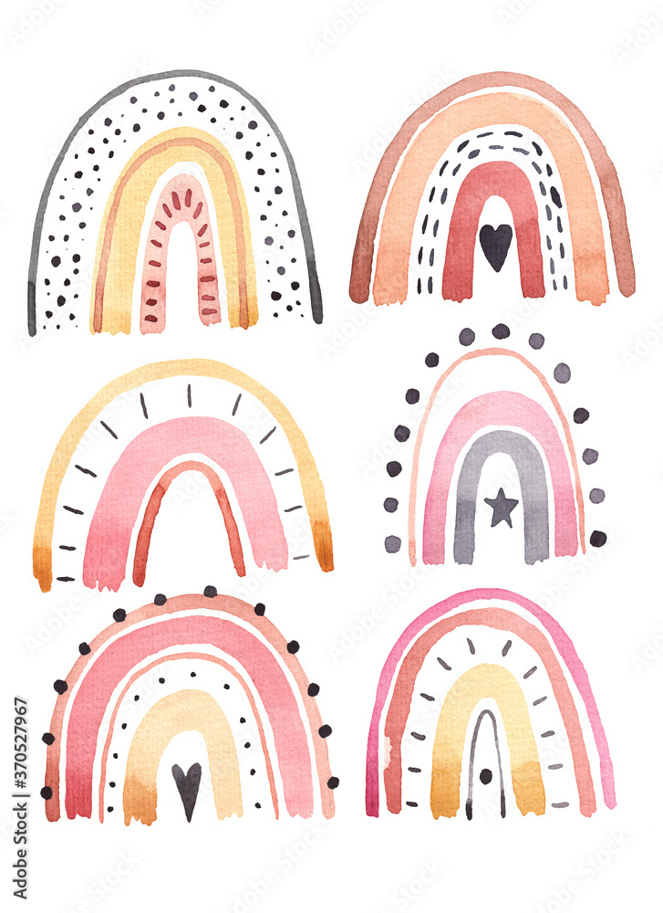watercolor rainbow illustration with boho style, childish design watercolor rainbow illustration with boho style, childish design