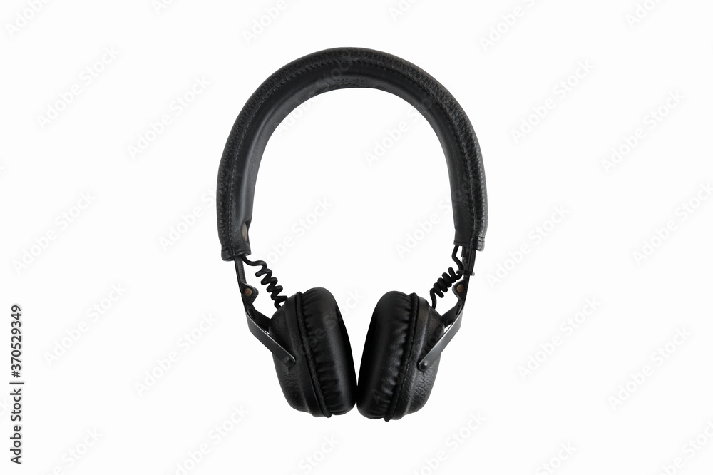 Fototapeta premium Portable black headphones on white background.
