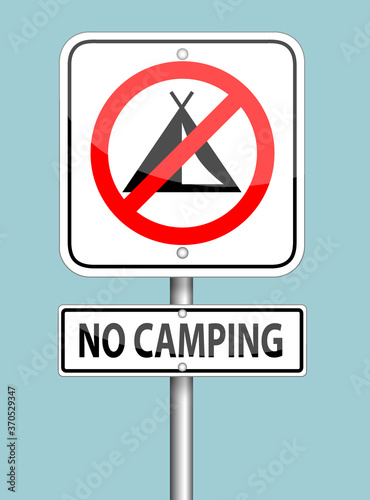 no camping sign pole on blue background