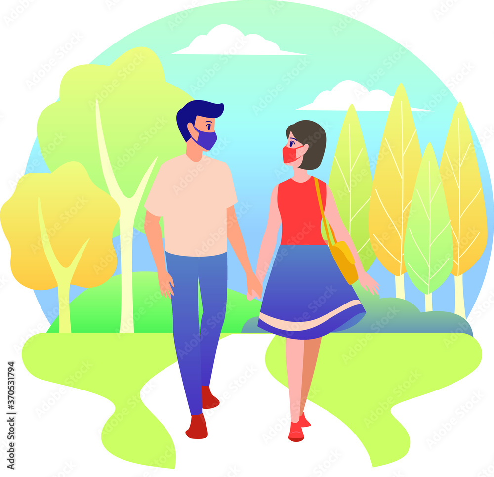 Man and woman are dating at the park illustration Man and woman are dating at the park illustration