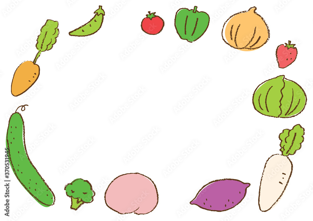 クレヨン画のラフなフルーツと野菜イラストフレーム Stock Vector Adobe Stock