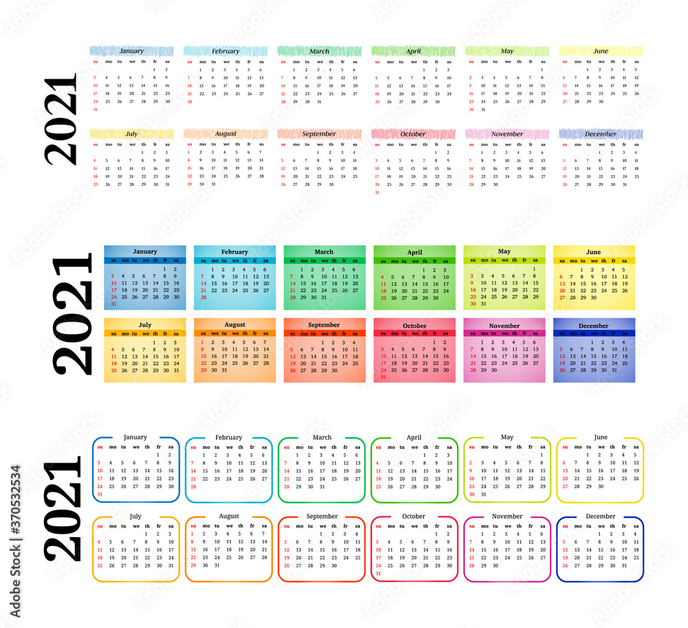 Calendar for 2021 isolated on a white background Calendar for 2021 isolated on a white background
