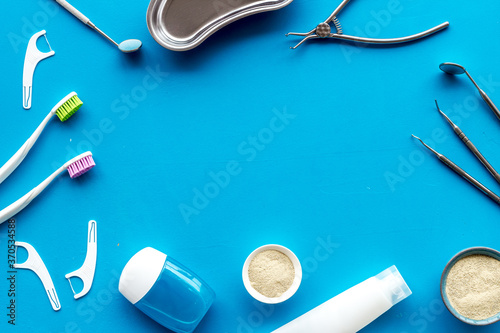 Top view frame of dental tools and equipment