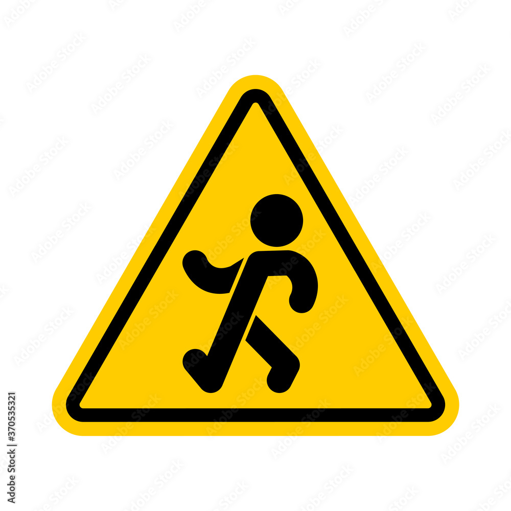 Attention Stroll. Warning yellow road sign. Caution Promenade and Saunter Attention Stroll. Warning yellow road sign. Caution Promenade and Saunter