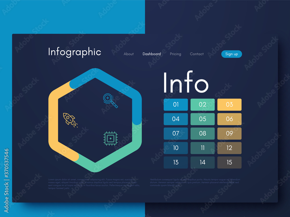 Vector graphics infographics with six options. Template for creating mobile applications, workflow layout, diagram, banner, web design, business reports with 6 steps.