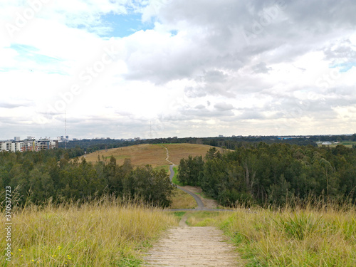 Beautiful view of a park with dark stormy clouds in the sky, Millennium parklands, Newington, Sydney, New South Wales ,Australia