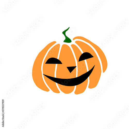 Simple smiling Halloween pumpkin isolated on white background. Jack Lantern. Vector hand drawn illustration in cartoon style