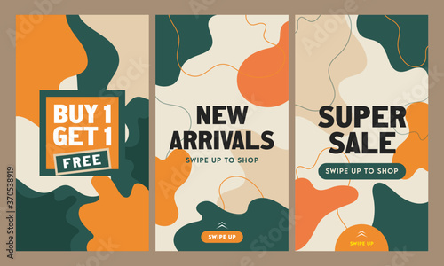 Abstract Instagram Stories Template or Flyer Set for New Arrivals, Super Sale.