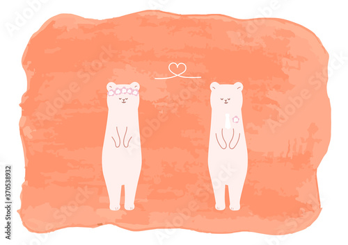 新郎新婦の白クマイラストセット