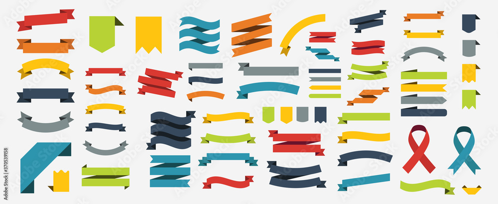 Ruban. Ribbon set in colorful design. Banner or ribbon set in flat design. Ribbon icon set. Vector