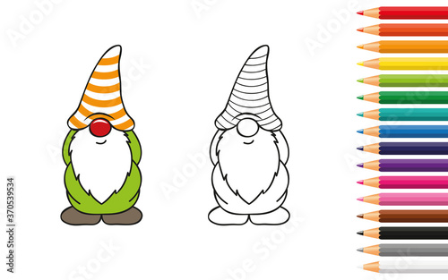 cute dwarf for coloring book with pencils vector illustration EPS10