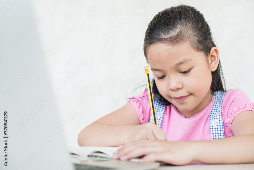 asian girl student online learning study online with video call teacher. social distance during quarantine, self-isolation, online education concept, homeschool, stay at home entertainment. asian girl student online learning study online with video call teacher. social distance during quarantine, self-isolation, online education concept, homeschool, stay at home entertainment.