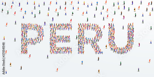Human country name Peru. large group of people form to create country name Peru. vector illustration.