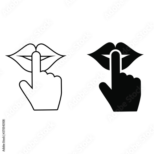 Keep silence vector icon set. be quiet illustration sign collection. lips and finger silent symbol.