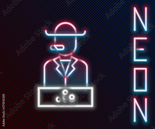 Glowing neon line Poker player icon isolated on black background. Colorful outline concept. Vector Illustration.