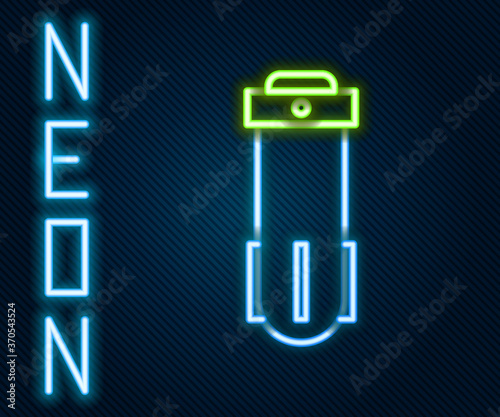 Glowing neon line Water filter icon isolated on black background. System for filtration of water. Reverse osmosis system. Colorful outline concept. Vector Illustration.