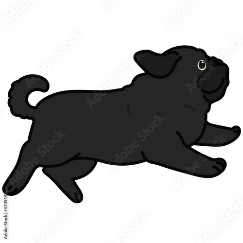 Outlined simple and cute black pug jumping © You