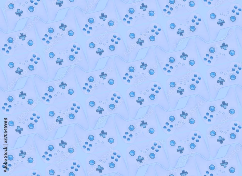Seamless background from game controllers in blue colors. For packaging gamepads, wallpapers, printing booklets or covers on the theme of home-based computer entertainment.