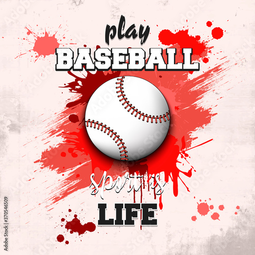 Baseball ball icon. Play baseball. Sport is life. Pattern for design poster, logo, emblem, label, banner, icon. Baseball template on isolated background. Grunge style. Vector illustration