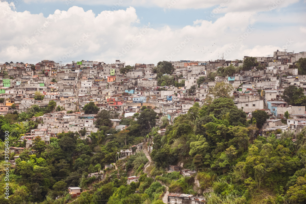 urban panorama of poor neighborhood in Guatemala City