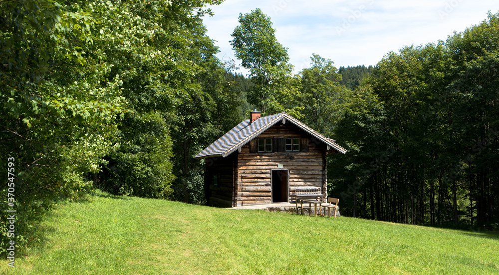 Old and abandoned cabin in an overgrown meadow, bavarian forest, germany Old and abandoned cabin in an overgrown meadow, bavarian forest, germany