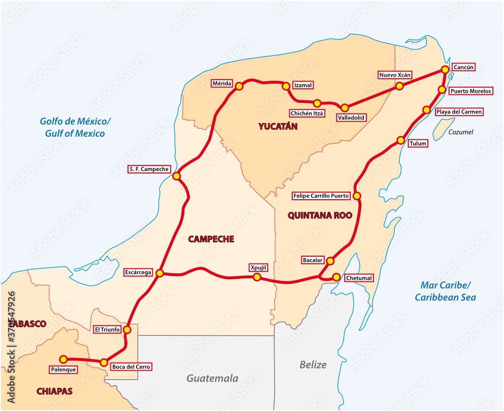 Obraz premium planned route of the Mayan Train in Mexico