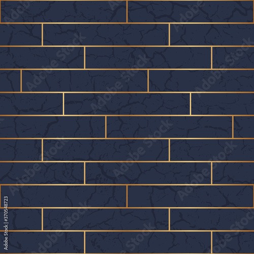 Design marble flooring parquet. Floor tile. Parquetry seamless pattern. Abstract background rectangle grid. Marbling surface tiles with golden geometric lines. Texture laminate with gold rectangular